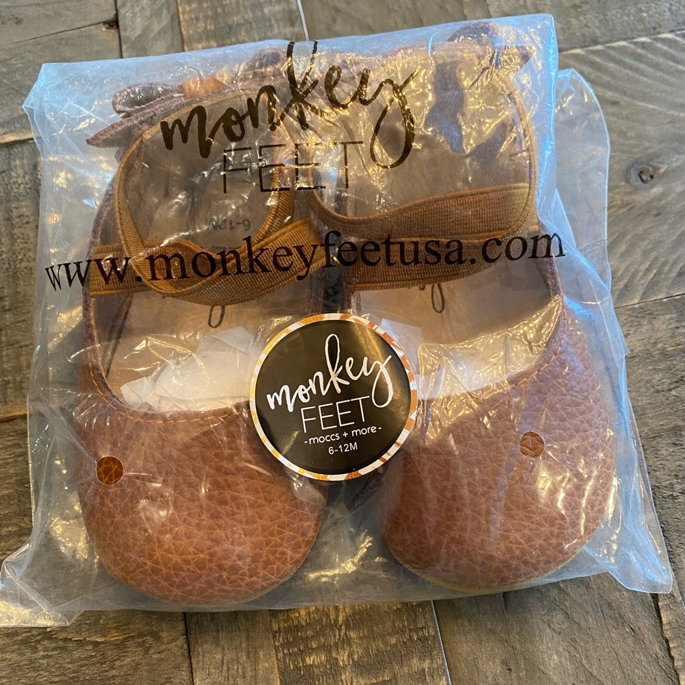 Monkey Feet 6-12 months brown ballet flats bow back - NIB 🚭🐶